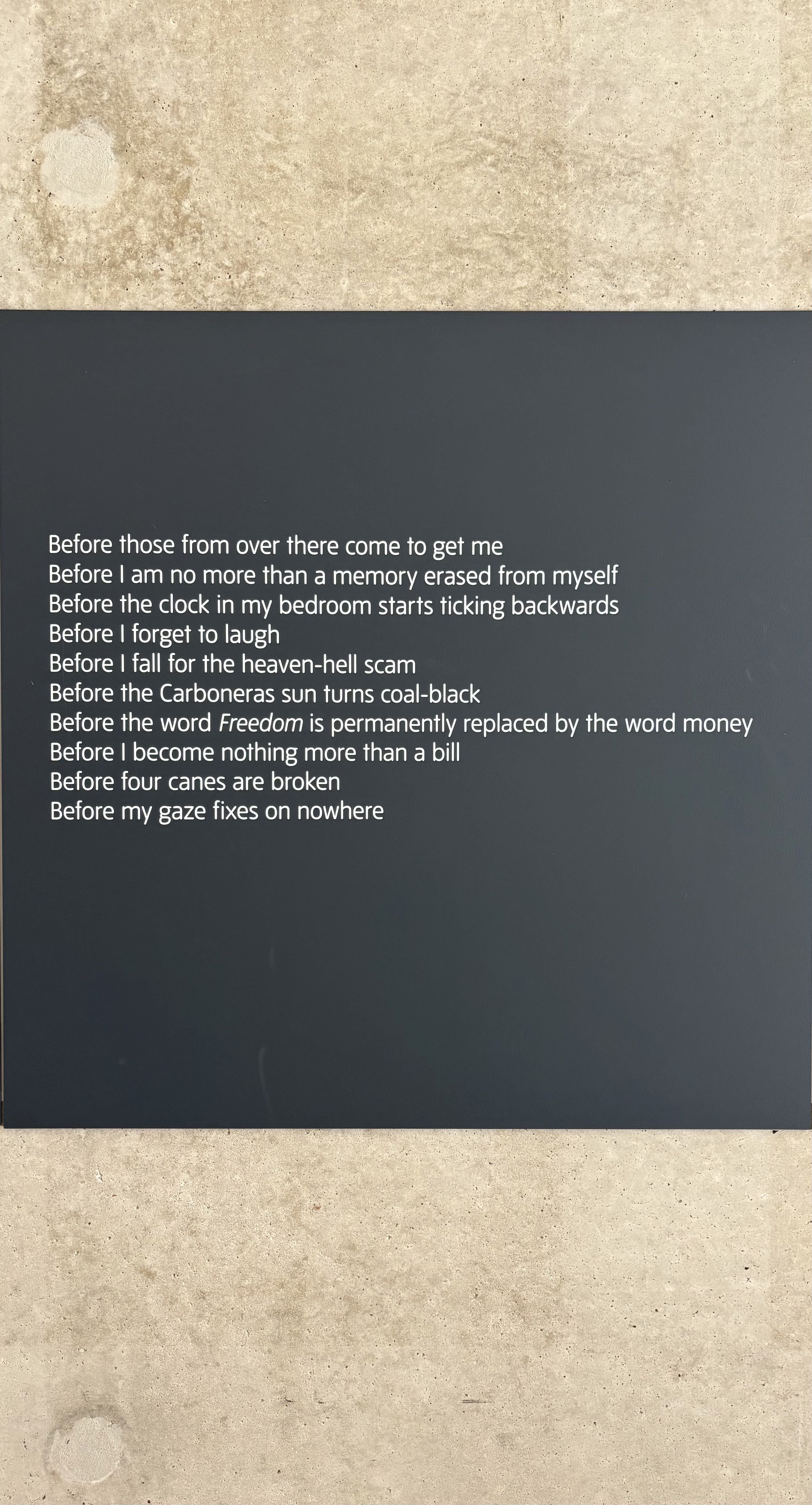 Second text work at the Julio Le Parc exhibition