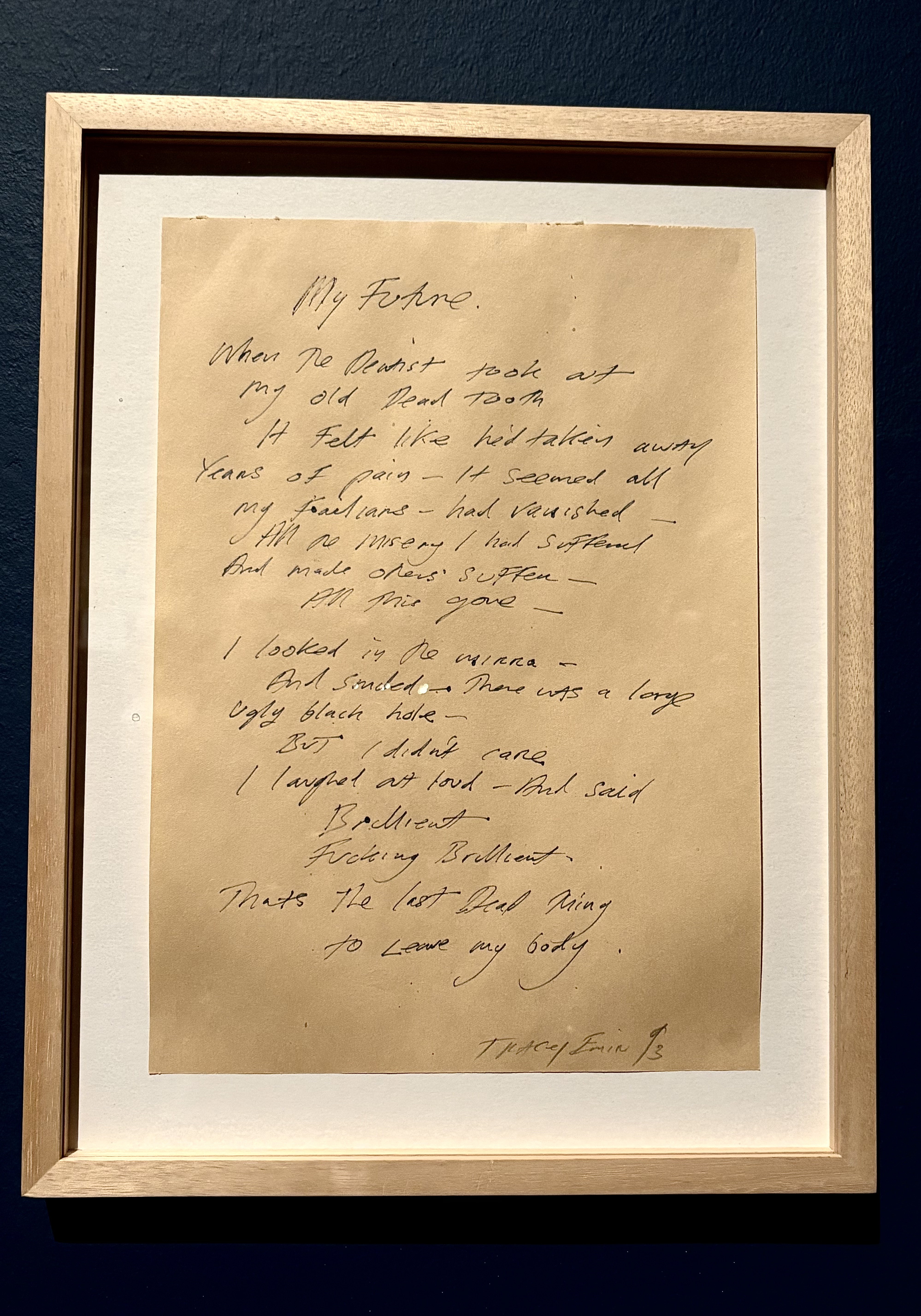 Tracey Emin text work about the removal of a bad tooth